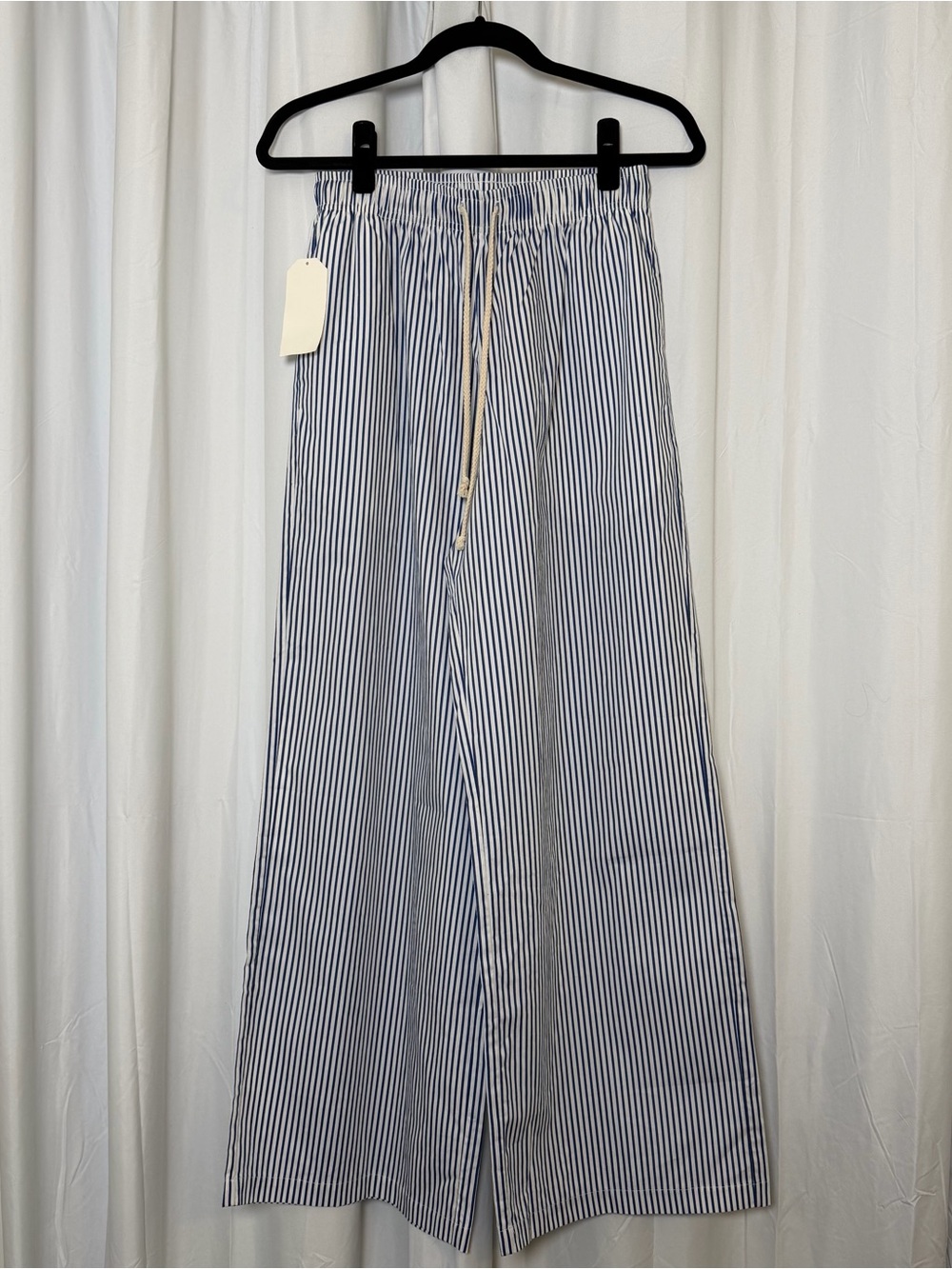 Donni Pop Pants Navy Stripe Cotton Wide Leg Pull On Pants NWT Small - Picture 2 of 12